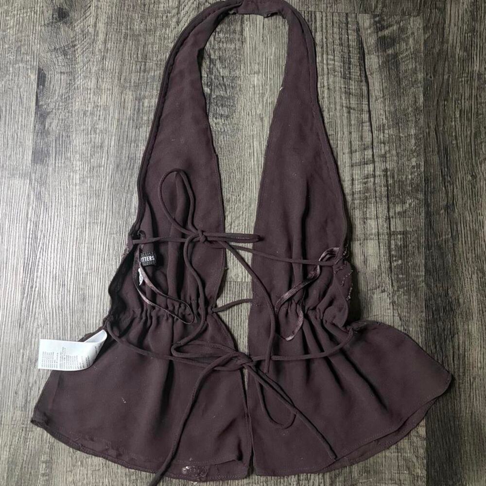 Urban Outfitters brown halter top with silver sequin floral embroidery, size M - Picture 2 of 4
